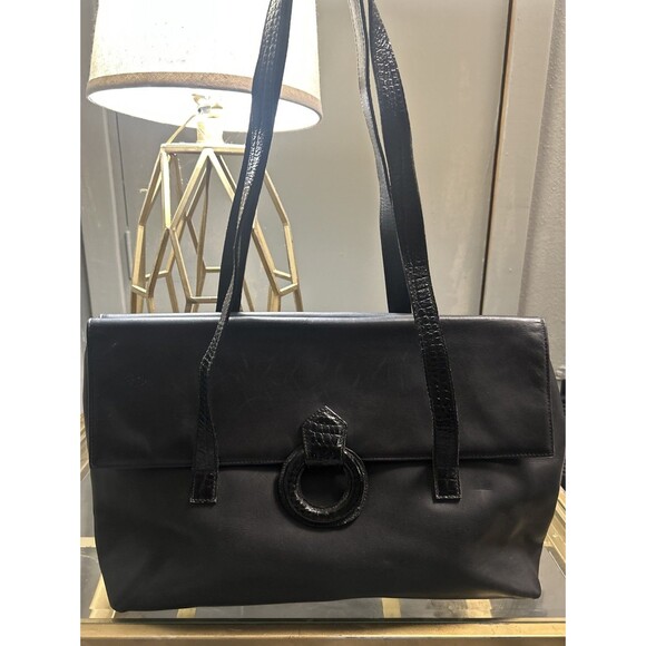 Vintage Fendi for Neiman Marcus Black Leather Patent Leather Shoulder Bag Rare - Picture 1 of 15